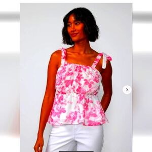 NEW YORK & COMPANY FLORAL TIE STRAP PEPLUM BLOUSE